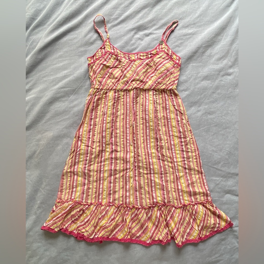 Striped Pink and Yellow Ruffled Dress